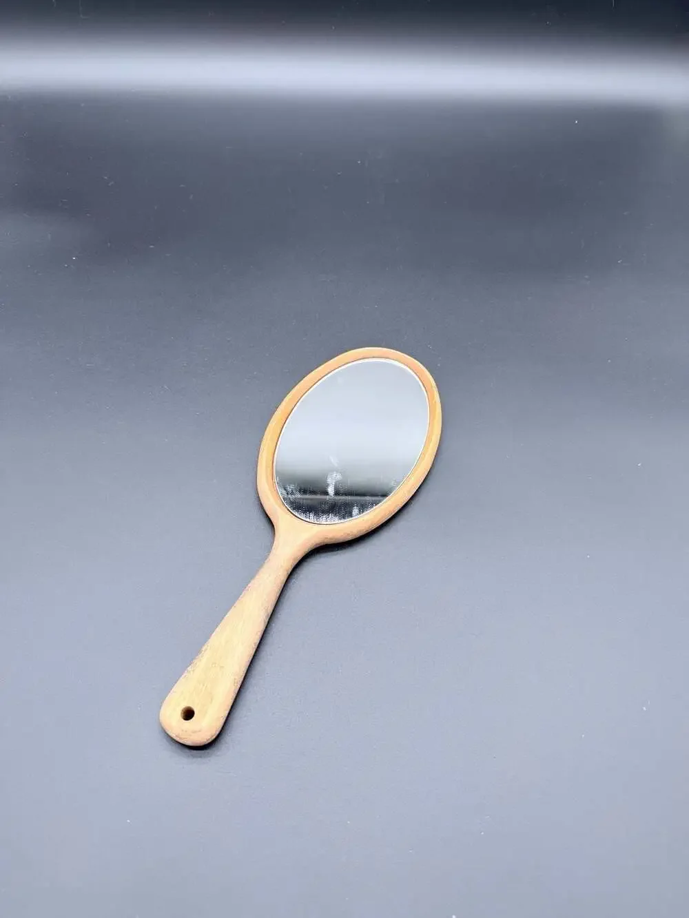 Vintage Oval Handheld Wooden Vanity Mirror